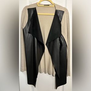 Long sleeve cardigan with front leather panels